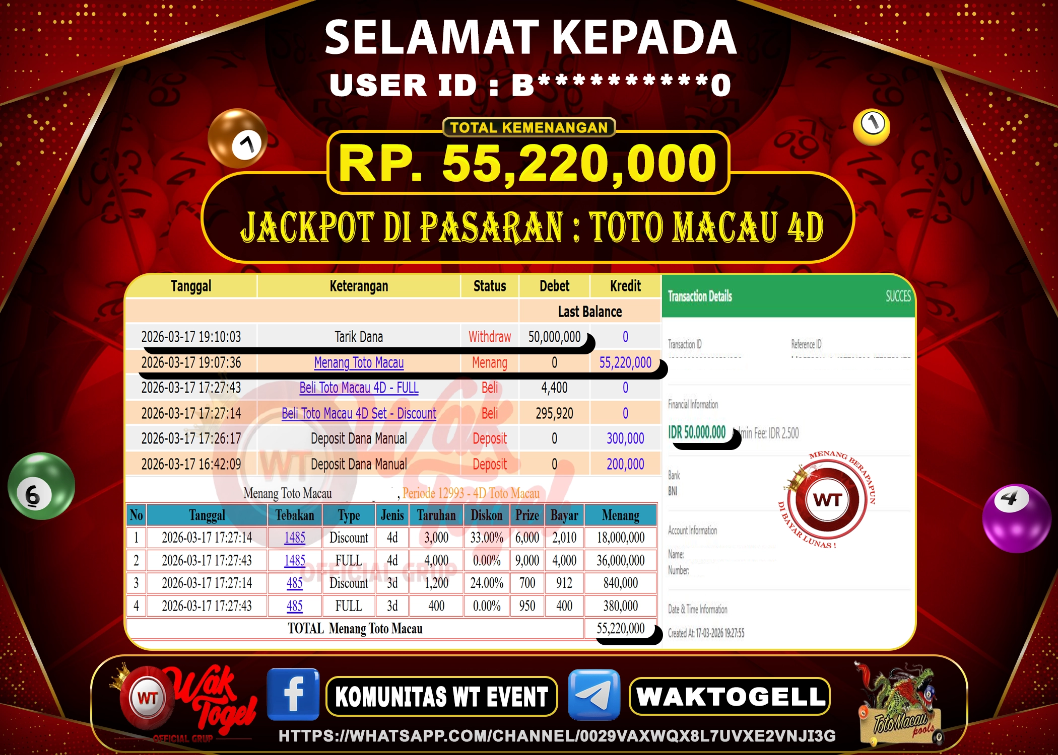 BUKTI PEMBAYARAN TOTO MACAU 4D WAKTOGEL