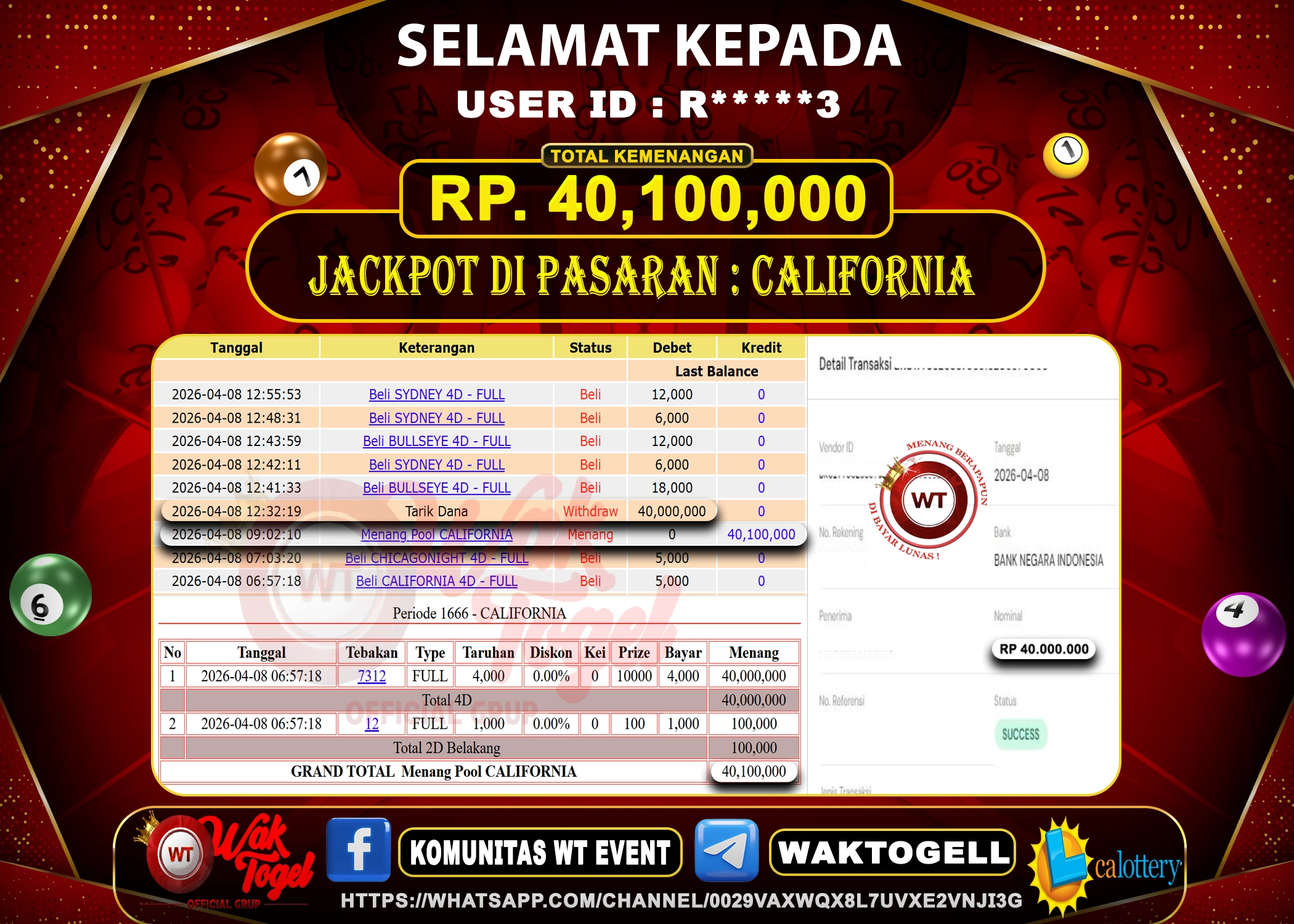 BUKTI PEMBAYARAN CALIFORNIA WAKTOGEL