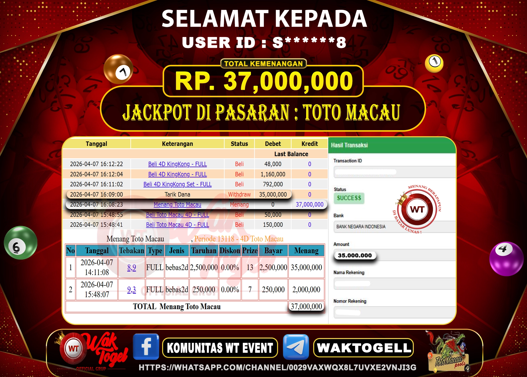 BUKTI PEMBAYARAN TOTO MACAU 4D WAKTOGEL